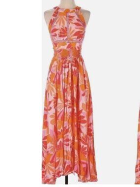 Abel The Label NWT "Rumi" Vibrant Tropical Maxi Halter Dress